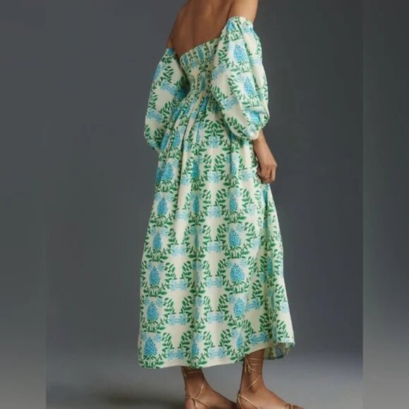 Anthropologie Hydrangea Dress Let Me Be XSP off shoulder long sleeve maxi floral - Picture 9 of 16